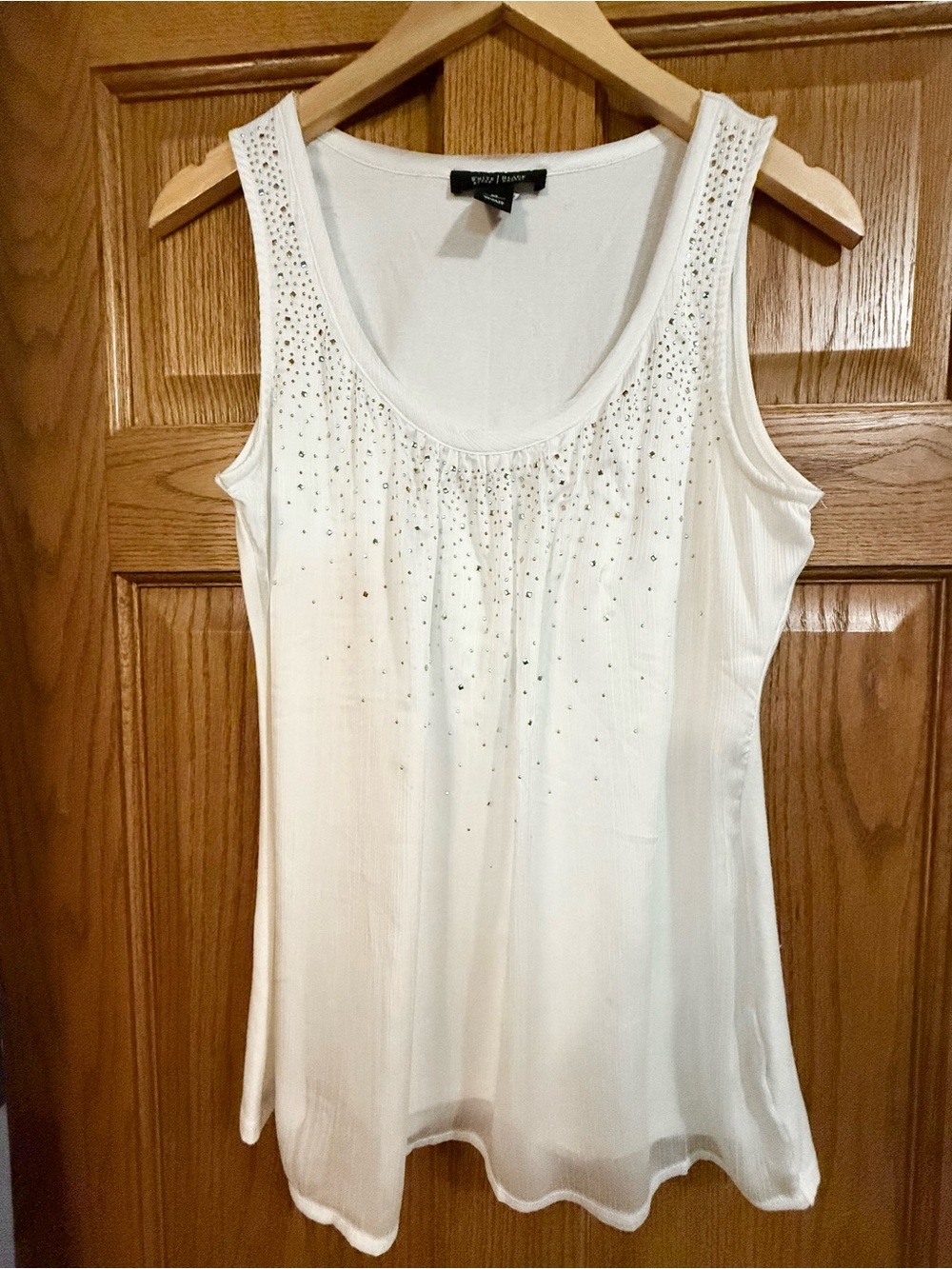 White House Black Market White Rhinestone Scoop Neck Tank - size M